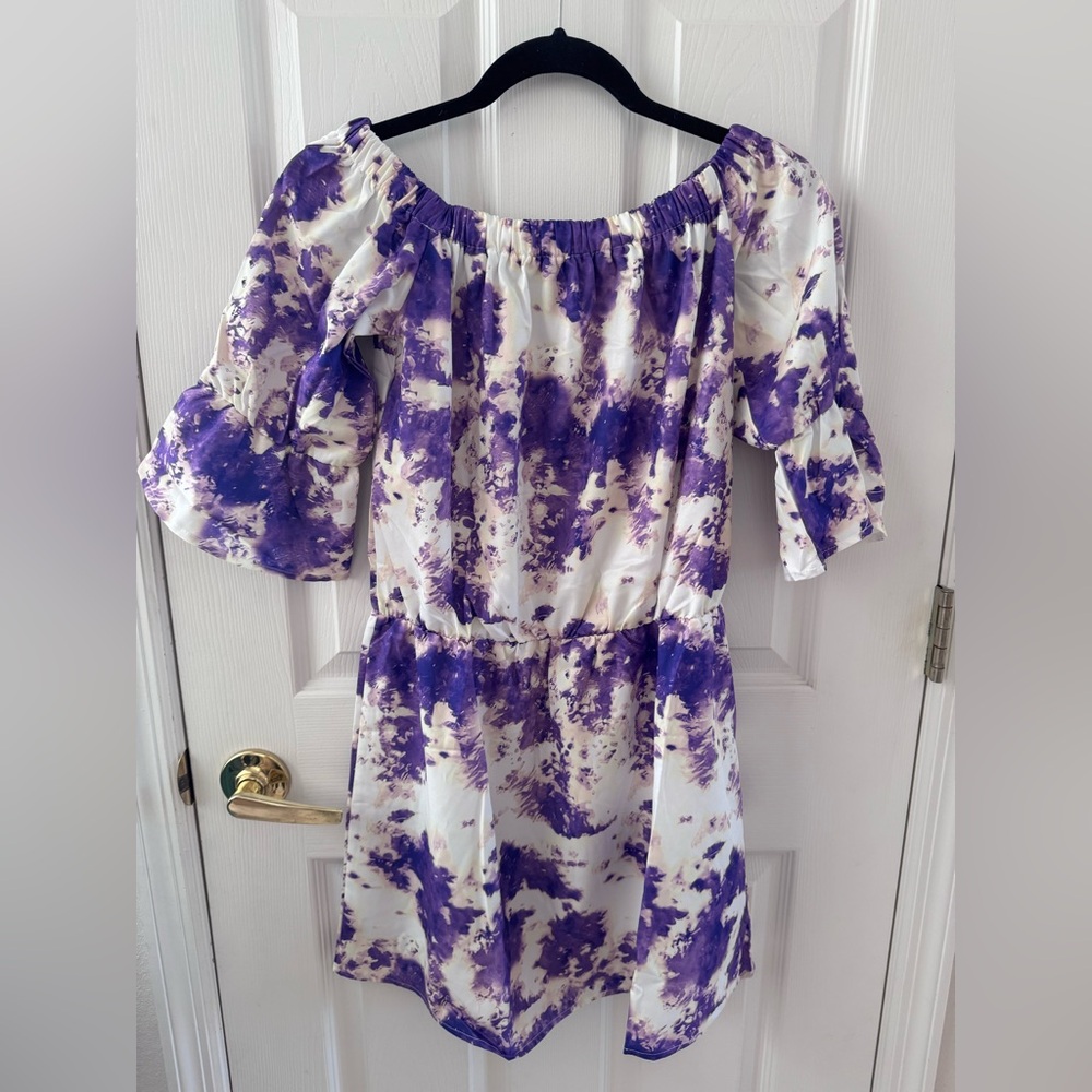 Purple and White Off-Shoulder Dress
